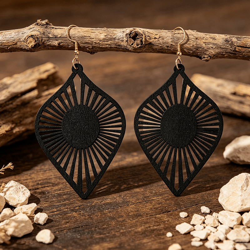 Women's Bohemian Hollow Geometric Wood Earrings